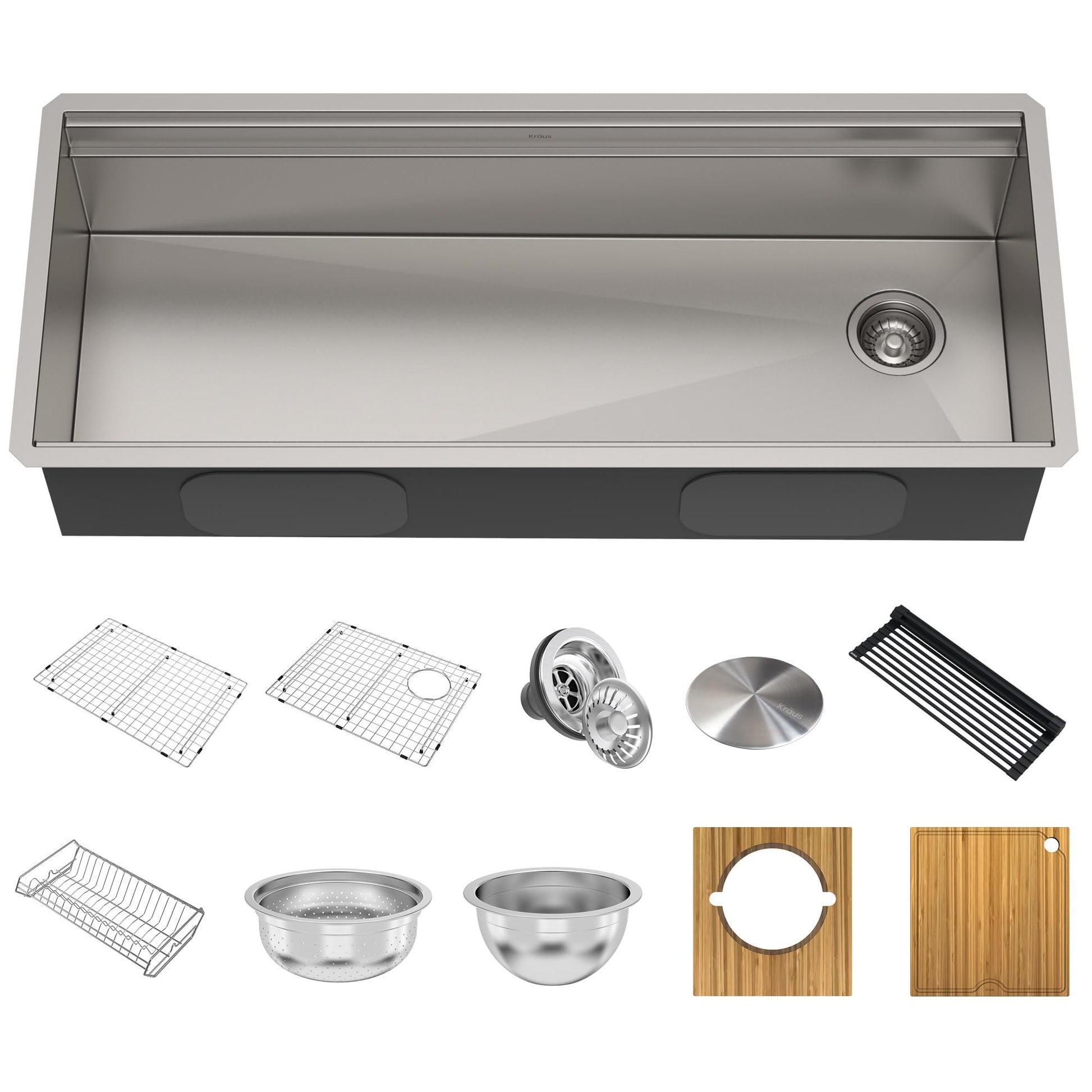 White Smoke KRAUS Kore Workstation 45-inch Undermount 16 Gauge Stainless Steel Kitchen Sink, Single Bowl Kitchen Sink with Accessories, KWU120-45