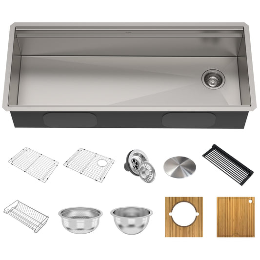White Smoke KRAUS Kore Workstation 45-inch Undermount 16 Gauge Stainless Steel Kitchen Sink, Single Bowl Kitchen Sink with Accessories, KWU120-45