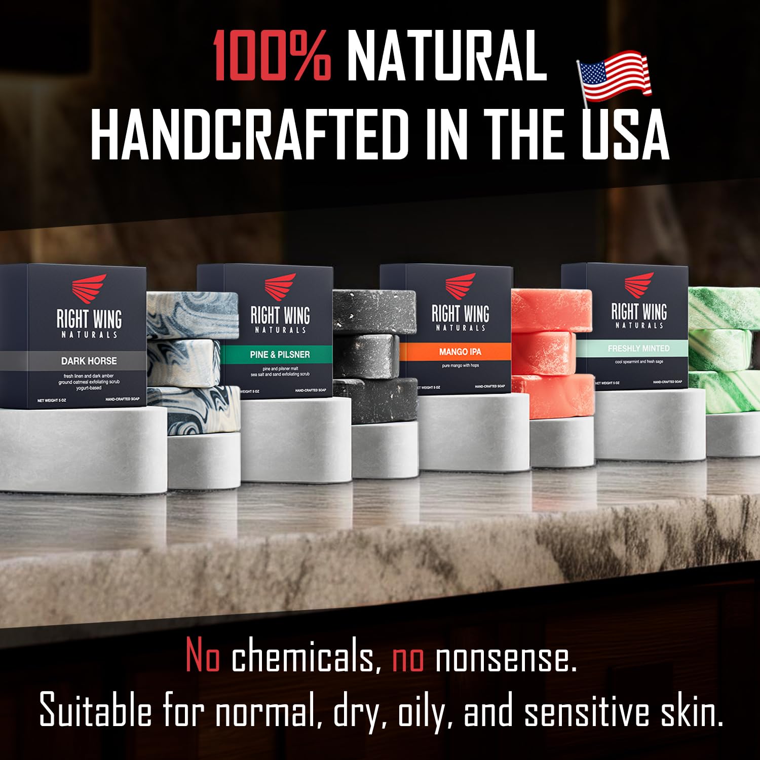Black Right Wing Naturals Bar Soap Gift Set for Men | Handcrafted Cold-Pressed | Handmade Organic Soap for Men | Most Popular Flavors | Natural Scented Men’s Bar Soap| Pack of 4 Bars