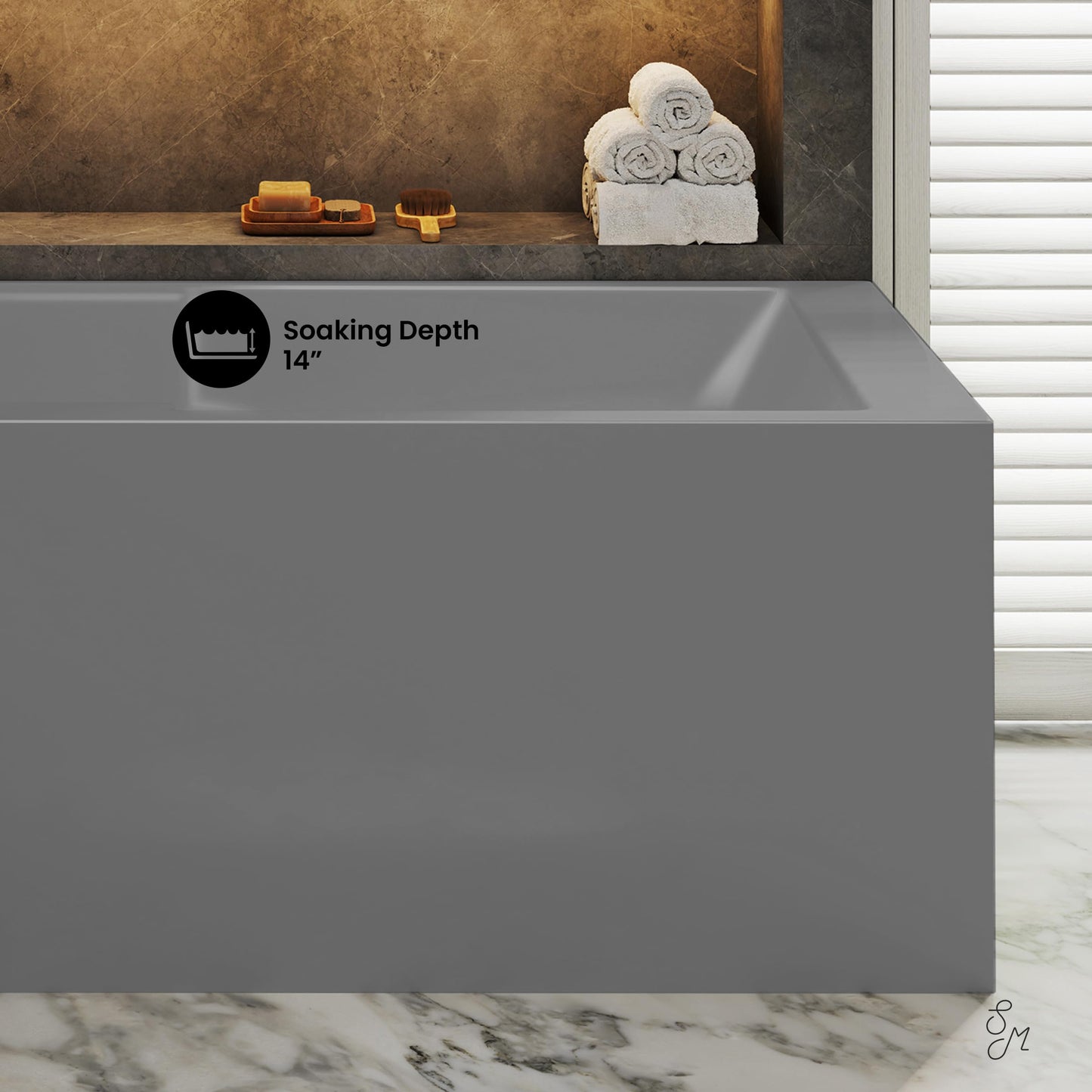 Dim Gray Swiss Madison Voltaire 60 x 32 Left Drain Soaking Alcove Corner Apron Bathtub in Matte Gray