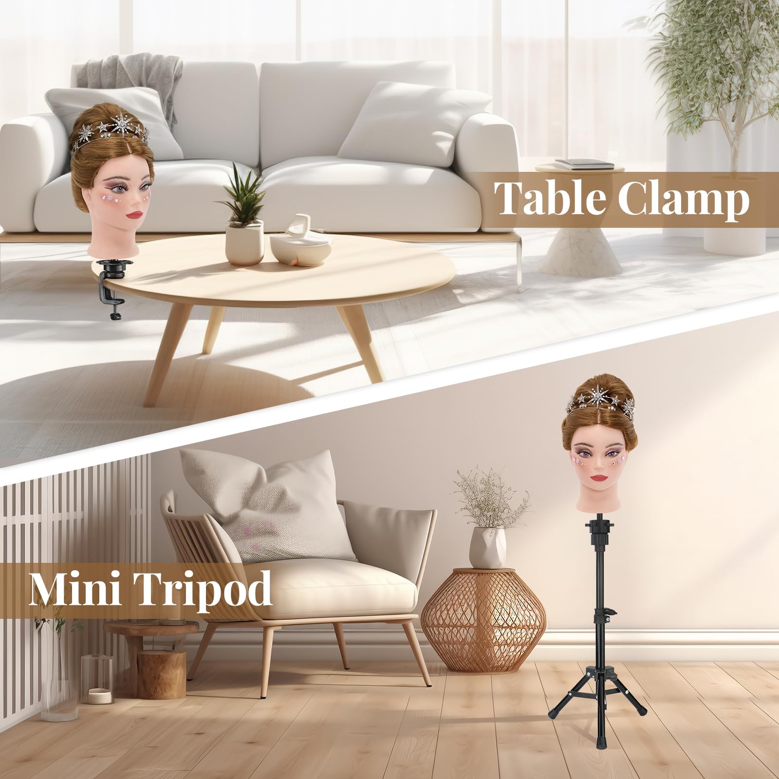 White Smoke Mannequin Head 80% Human Hair with Tripod Stand,28 Inch Make up Cosmetology Manikin Practice Doll Head,Braiding Hairdressing Head with Table Clamp + DIY Hair Styling Set