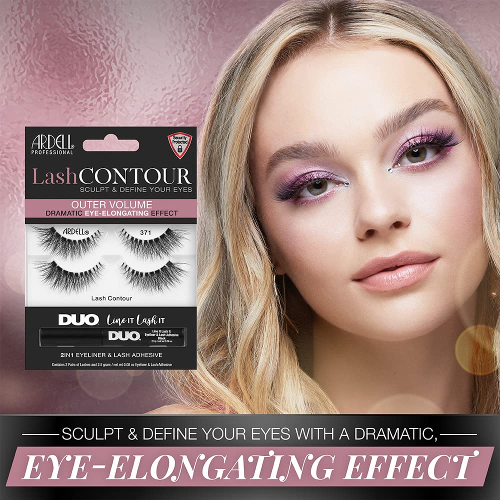 Rosy Brown Ardell Lash Contour 371 Outer Volume Dramatic Eye-Elongating Effect with Duo Line It Lash It Adhesive Black, 2 Pairs