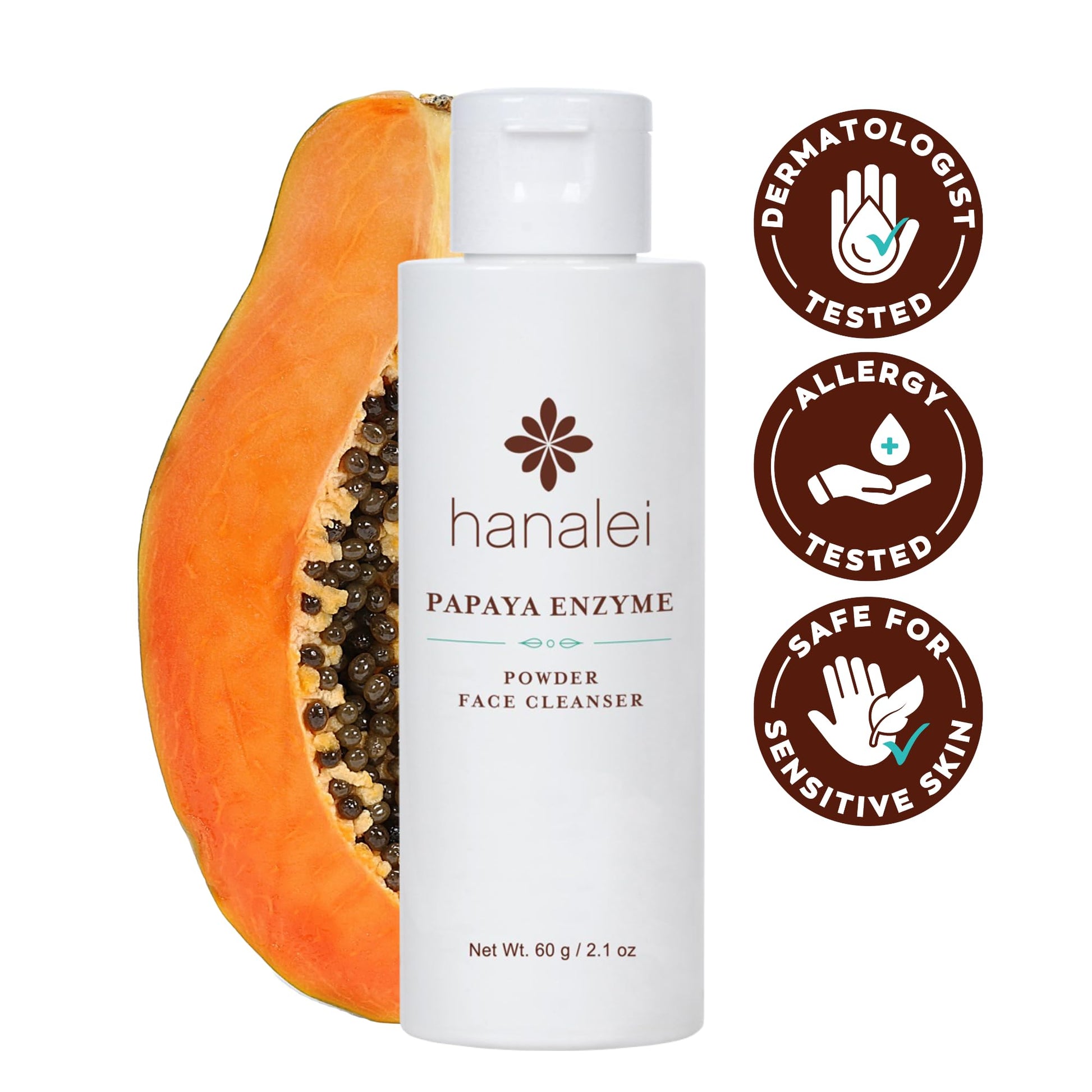 White Smoke Hanalei Papaya Powder Face Cleanser - Gentle Daily Exfoliating Wash, Hydrating Non-Stripping Formula for All Skin Types - Travel-Friendly - Cruelty-Free & Paraben-Free, 60g