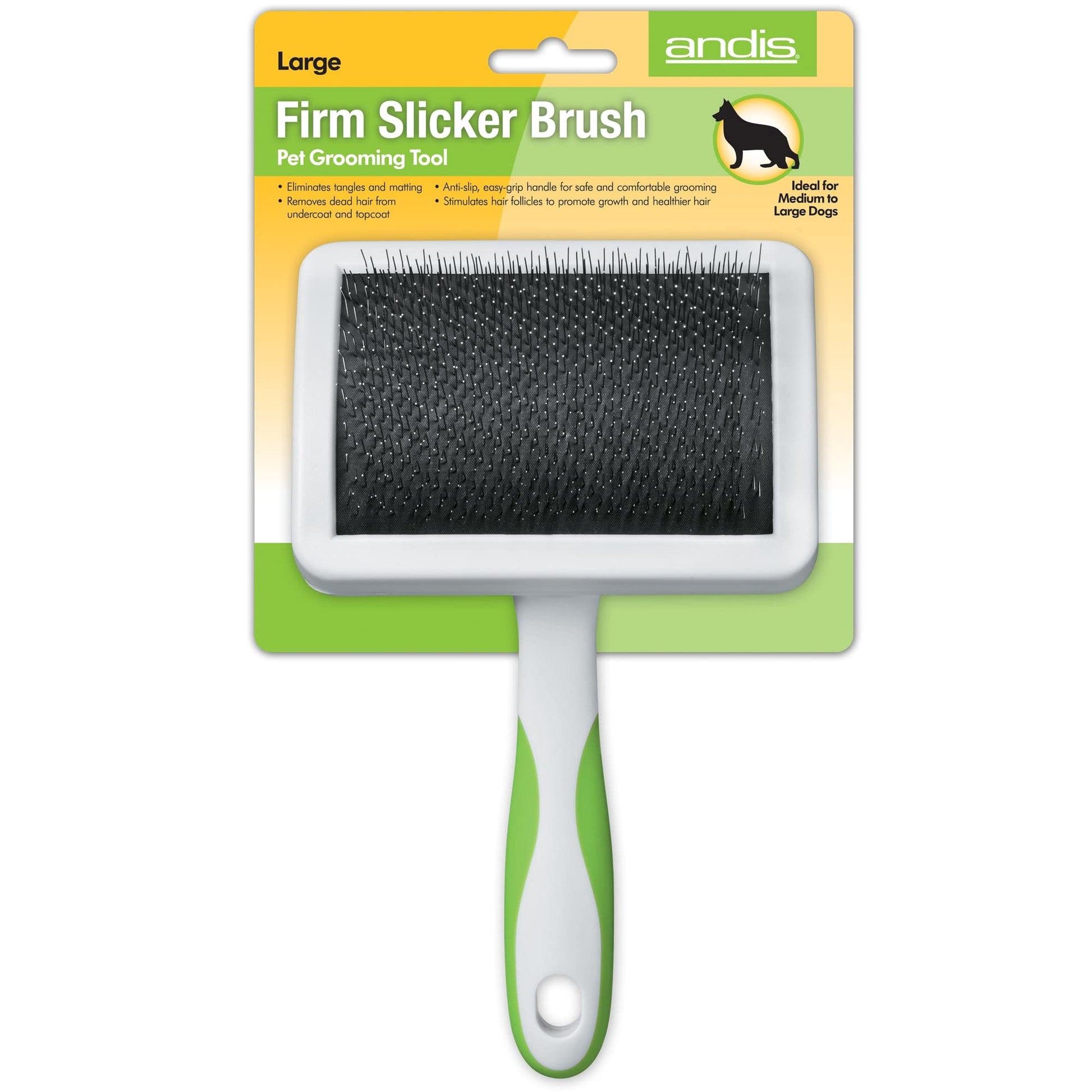 White Smoke Andis 65710 Self-Cleaning Animal Slicker Brushes with Curved Stainless-Steel Bristles for All Breeds - Reduces Shedding by Up to 90%, Removes Tangles, Dirt & Loose Hair – Large, Green,Black