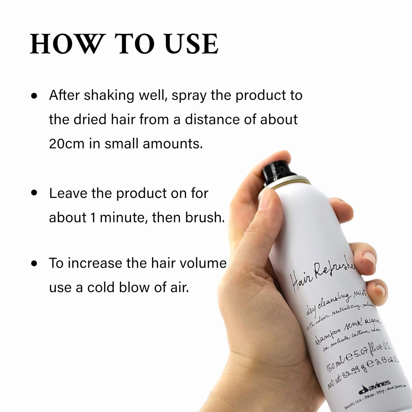 White Smoke Davines Hair Refresher Dry Shampoo, Oil-Absorbing Volumizing Spray - Instantly Cleans & Refreshes Hair without Water - Rice Starch Formula Leaves No White Residue or Build-Up, 5.07 Fl Oz