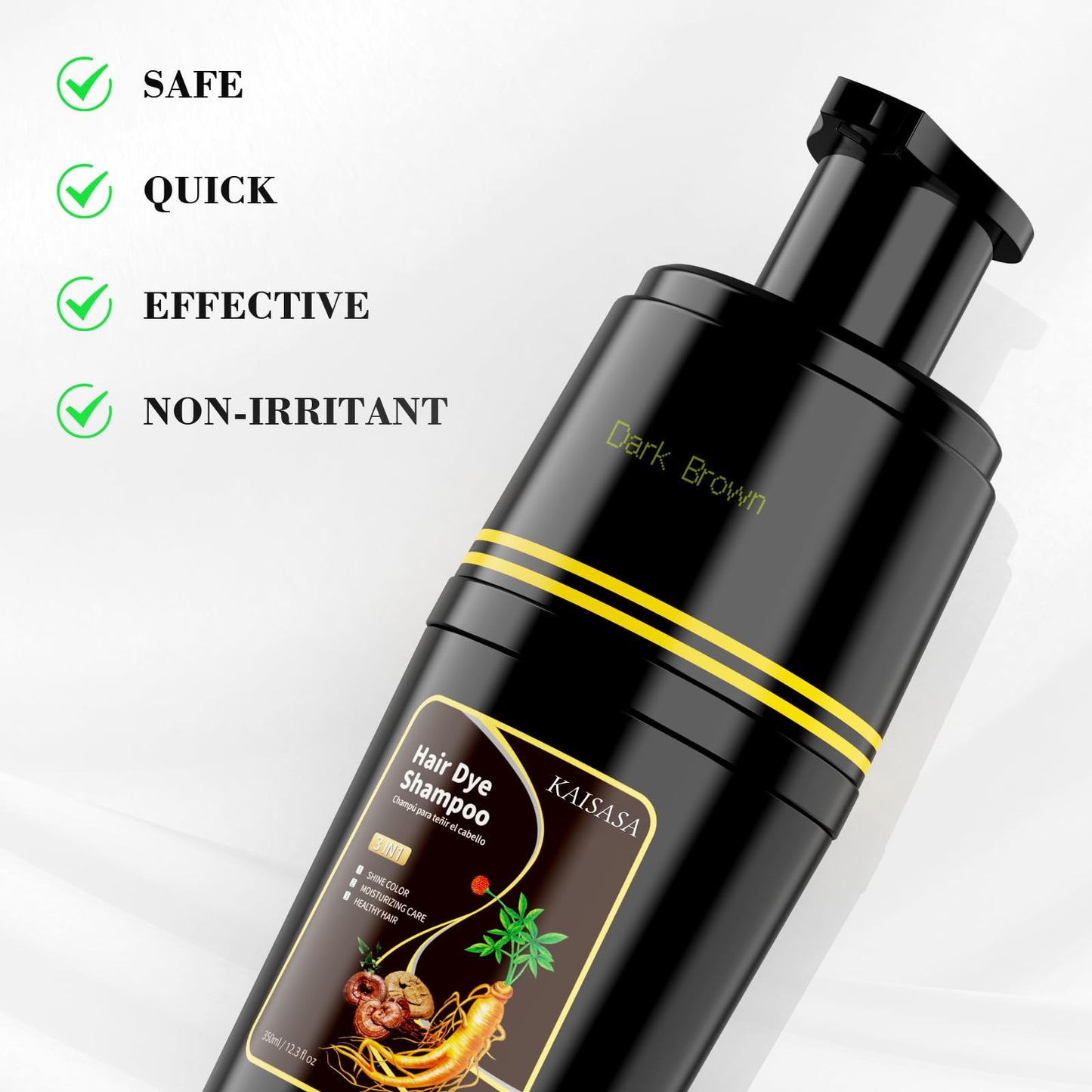 White Smoke KAISASA Dark Brown Hair Dye Shampoo 3 in 1, Hair Color Shampoo for Cover Grey Hair, Natural with Herbal Ingredient for Men and Women (Dark Brown)