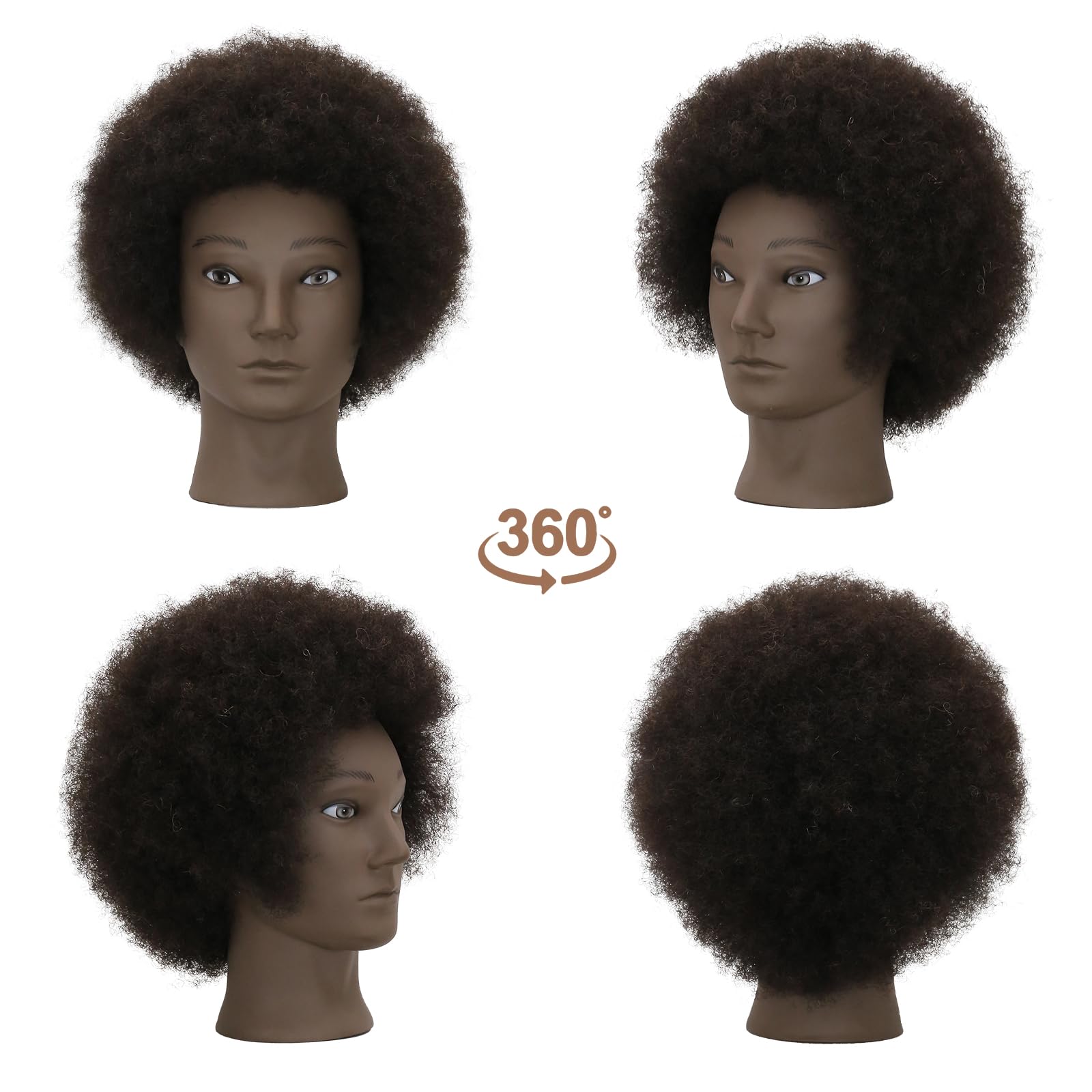 White Smoke WDQXCQA Afro Male Mannequin Head 8-inch mannequin head with 100% human hair that can be bleached or dyed to suit hair styling practice cutting practice styling practice and braiding practice