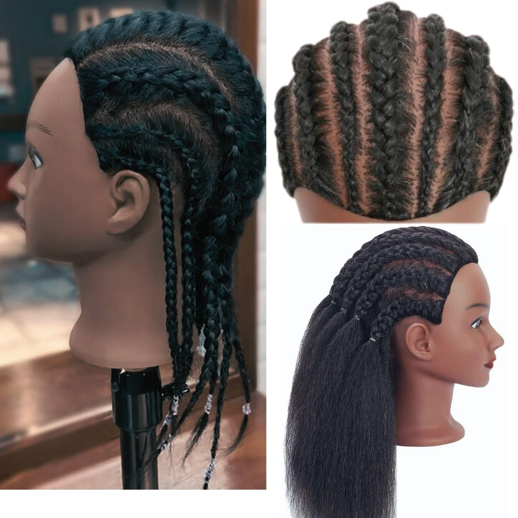 White Smoke Real Hair Braiding Mannequin Head for Practice, African American Training Doll Head with Hair for Kids