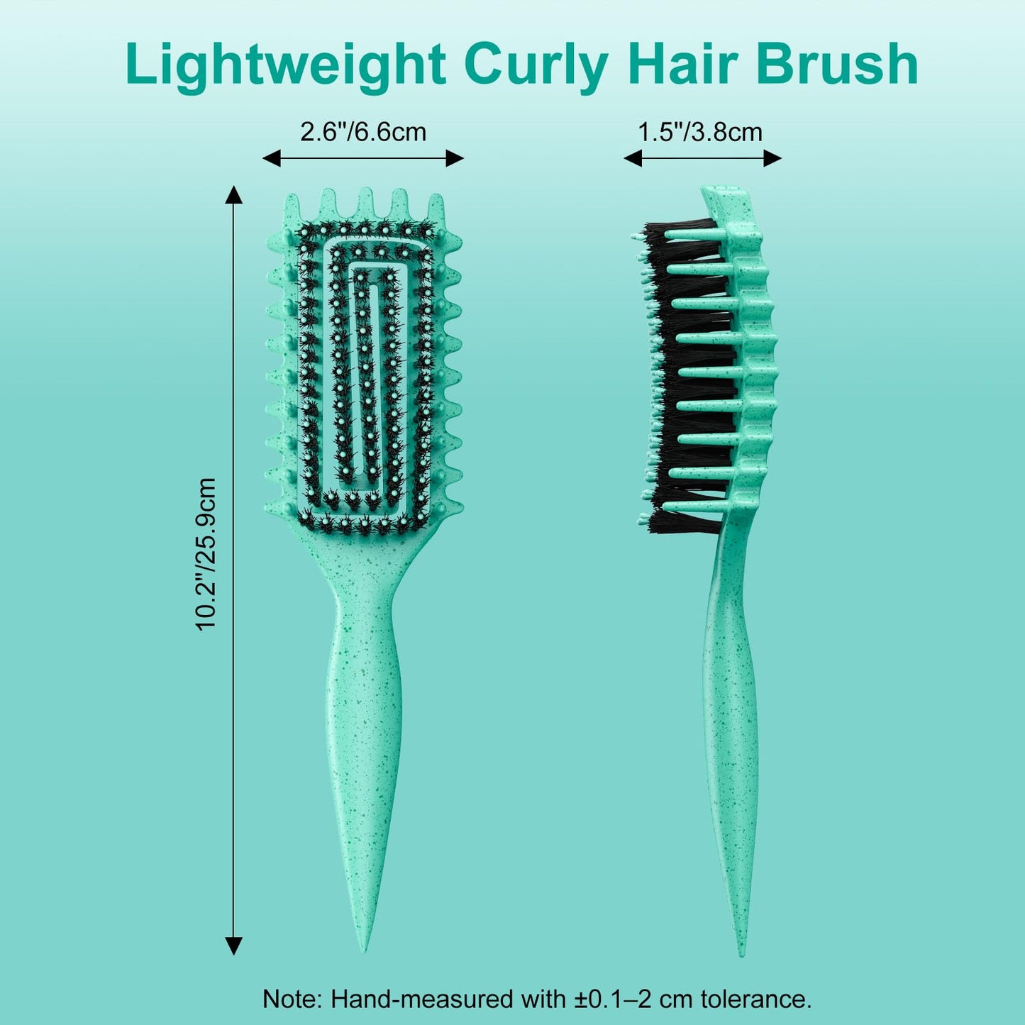 Medium Aquamarine Curly Hair Brush, Curl Defining Brush with Soft Boar Bristles Detangling Tangled Glides, Wide-Teeth Design Effortlessly Shaping & Defining Curls, Curling Definer for Wet & Dry Hair (Green)
