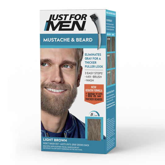 White Smoke Just For Men Mustache & Beard multiple uses Beard Dye for Men with Brush Included, With Keratin Biotin Aloe and Coconut Oil for Healthy Facial Hair - Light Brown, M-25, Pack of 1 (Packaging May Vary)