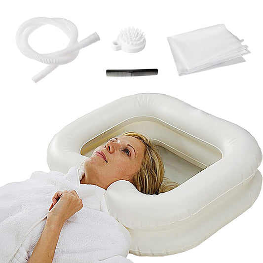 White Smoke Inflatable Shampoo Basin for Bedside, Shampoo Tub for Locs, Portable Shampoo Bowl for Elderly, Disabled, Pregnant, Injured, Bedridden, Handicapped, Hair Washing Tray for Sink at Home (White)