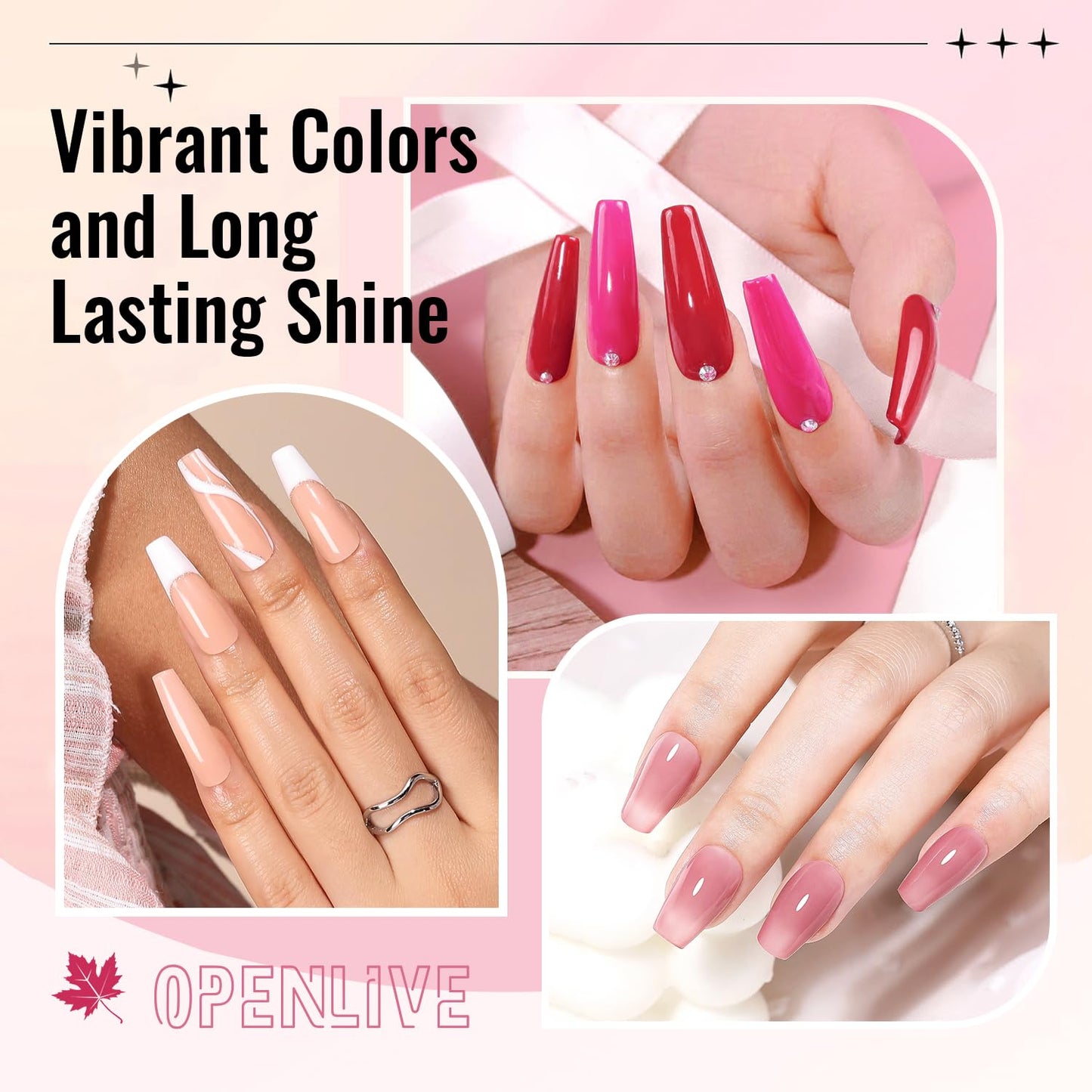 Misty Rose OpenLive 12 PCS Nail Polish Set With 10 Colour Combo, 2 PCS Base And Top Coat,Fast Drying Nail Polish For Home DIY And Beginners.