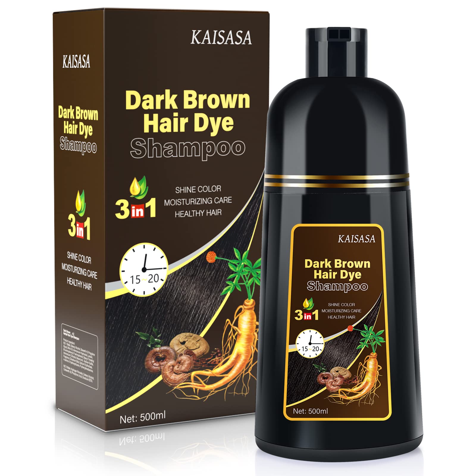 White Smoke IIIMEIDU Dark Brown Hair Dye Shampoo for Gray Hair, 3 in 1 Herbal Ingredients Natural Shampoo Hair Dye for Women Men, Grey Coverage 500ml