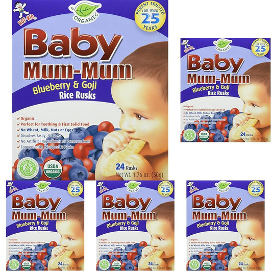 White Smoke Hot-Kid Baby Mum-Mum Rice Rusks, Blueberry & Goji, 1.76 Ounce (Pack of 5)