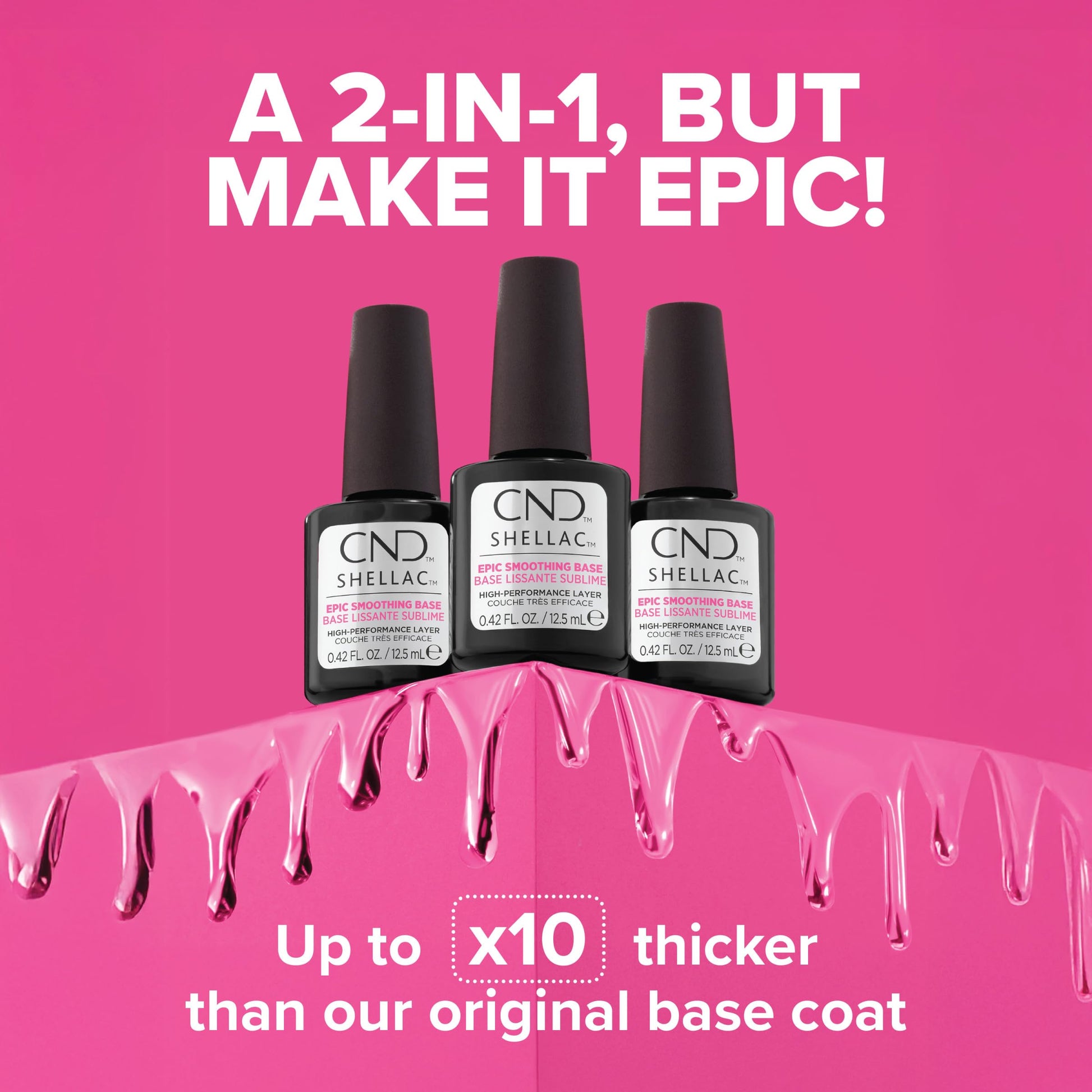 Pale Violet Red CND SHELLAC Epic Smoothing Gel Nail Base Coat, Strengthening Formula for Long Lasting Wear, 10x Thicker Appearance than Original, 0.42 fl oz