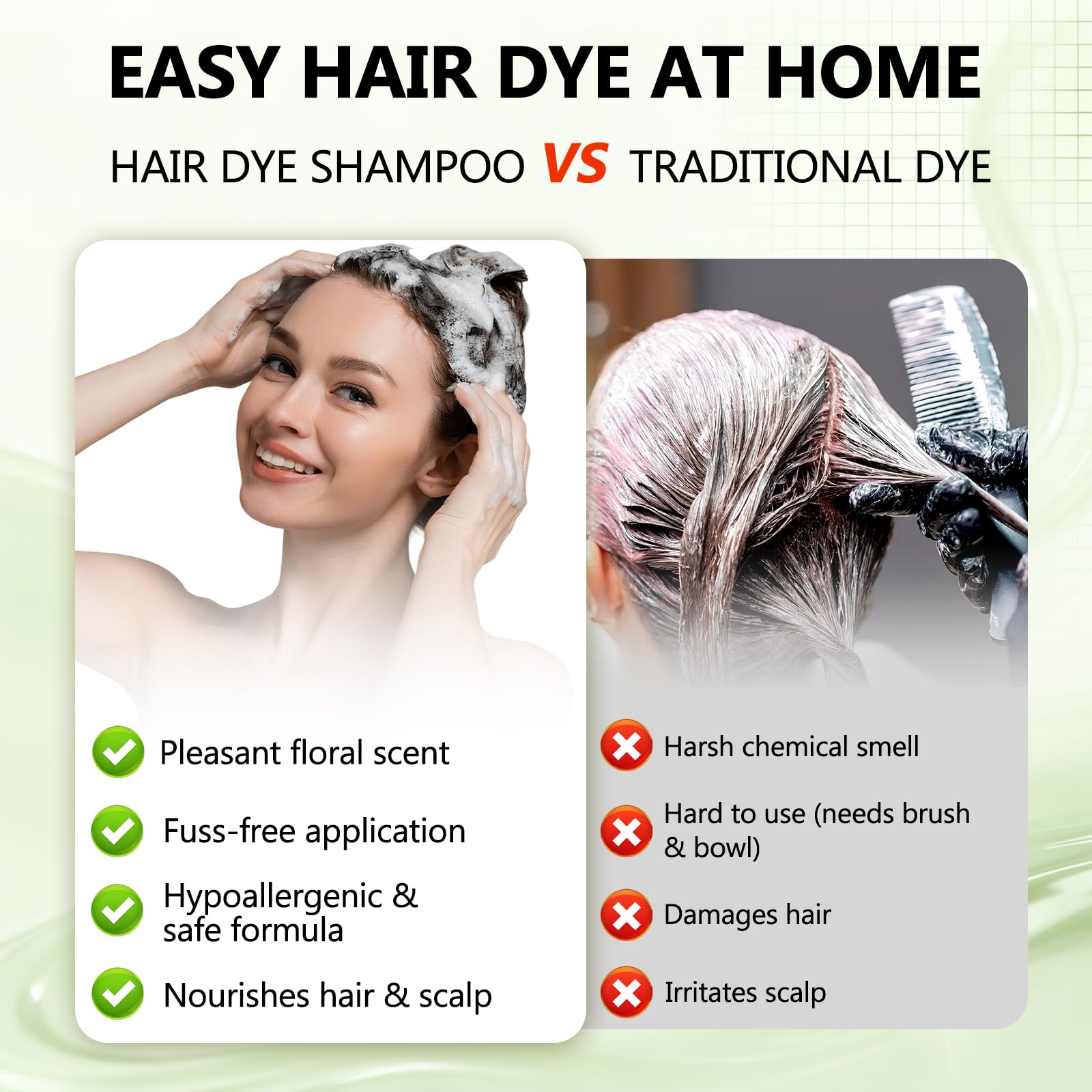 White Smoke Plantkonw Light Brown Hair Dye Shampoo, 3 In 1 Semi Permanent Hair Color Shampoo for Gray Coverage, Natural Hair Dye for Women & Men, Ammonia & Paraben Free