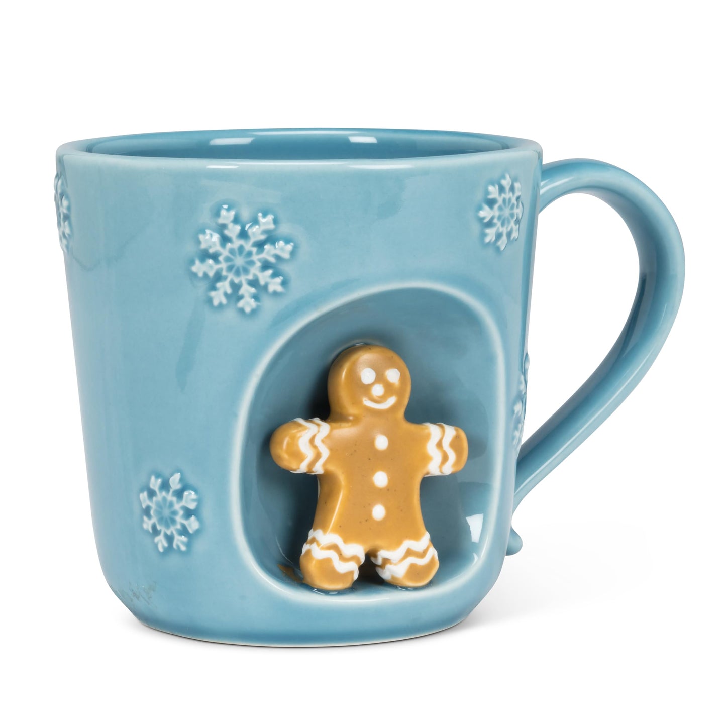 White Smoke Abbott Collection Alcove Snowflake Mug with Gingerbread Man - Stoneware, Blue/Brown, 4 inches H (14oz)