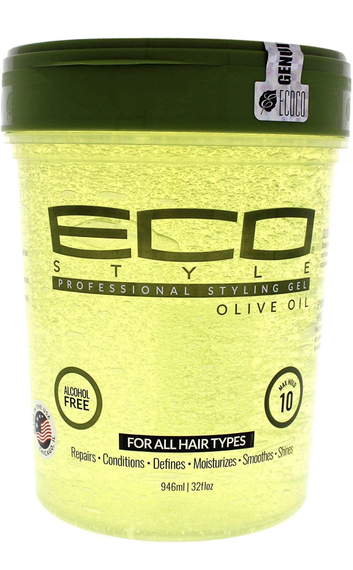 White Smoke Eco Style Styling Gel, Olive Oil Gel 32 Ounce (Including 3 pc Bone Tail Rat Tail Hair Comb & 20 Piece Black Hair Ties Ponytail Holders) Eco Styler Olive Oil Gel