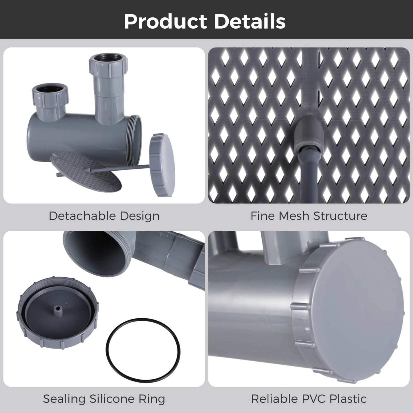White Smoke Toyosport Universal Shampoo Bowl Sink Hair-P Trap, 1-1/2 in Sink Hair Cather for Bathroom Salon, Leakproof Seal, Removable End Cap, Easy Installation