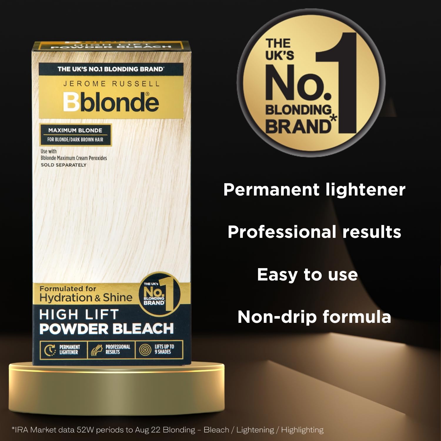 Black Jerome Russell Bblonde High Lift Powder - Blonde to Dark Brown Hair Lightener with Mineral Oils, Lifts 6-9 Shades, 4 Sachets (4x25g)