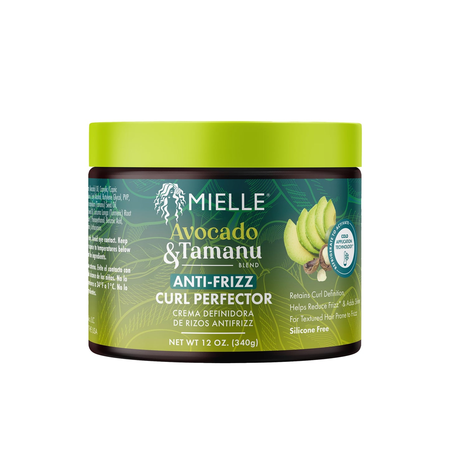 Dark Sea Green Mielle Organics Avocado & Tamanu Anti-Frizz Curl Cream for Textured Hair - Smoothing & Defining Cream to Lock In Moisture & Enhance Shine - Curly Hair Styling Products for Women & Men, 12oz