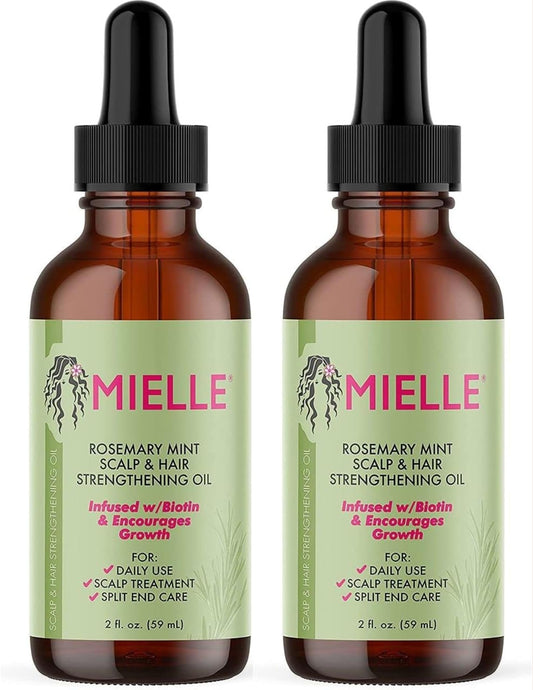 White Smoke Mielle Organics Rosemary Mint Growth Oil 2 oz (Pack of 2),and Strengthening Hair Masque 12 oz,Sulfate and Paraben Free,For daily haircare and scalp treatments