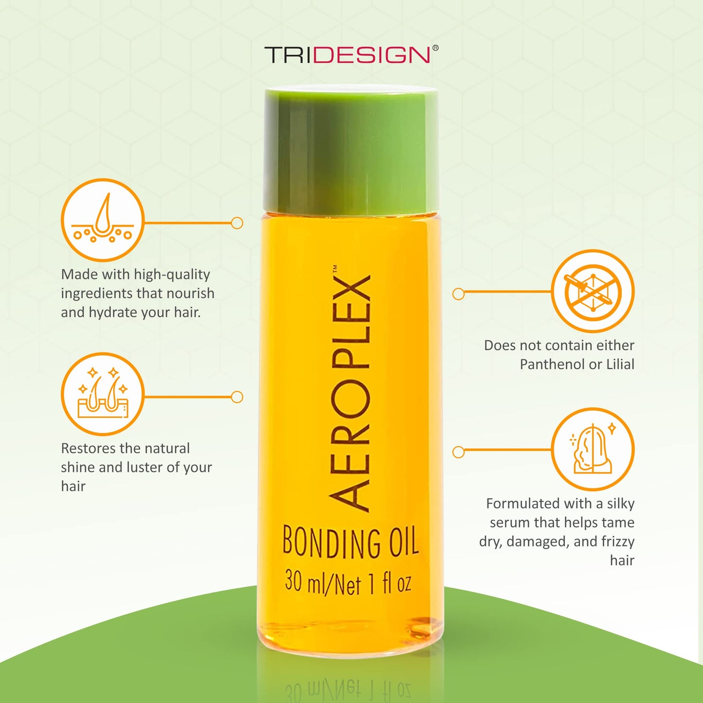 Beige TRIDESIGN Aeroplex Bonding Oil - Repairs, Promotes Growth & Prevents Breakage - Silky Serum for Dry, Damaged & Frizzy Hair - Travel Size 30ml - Salon-Tested with UV & Heat Protection