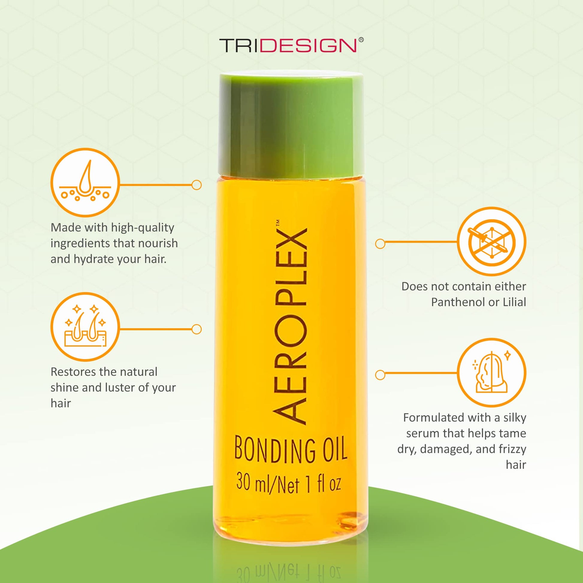 Beige TRIDESIGN Aeroplex Bonding Oil - Repairs, Promotes Growth & Prevents Breakage - Silky Serum for Dry, Damaged & Frizzy Hair - Travel Size 30ml - Salon-Tested with UV & Heat Protection