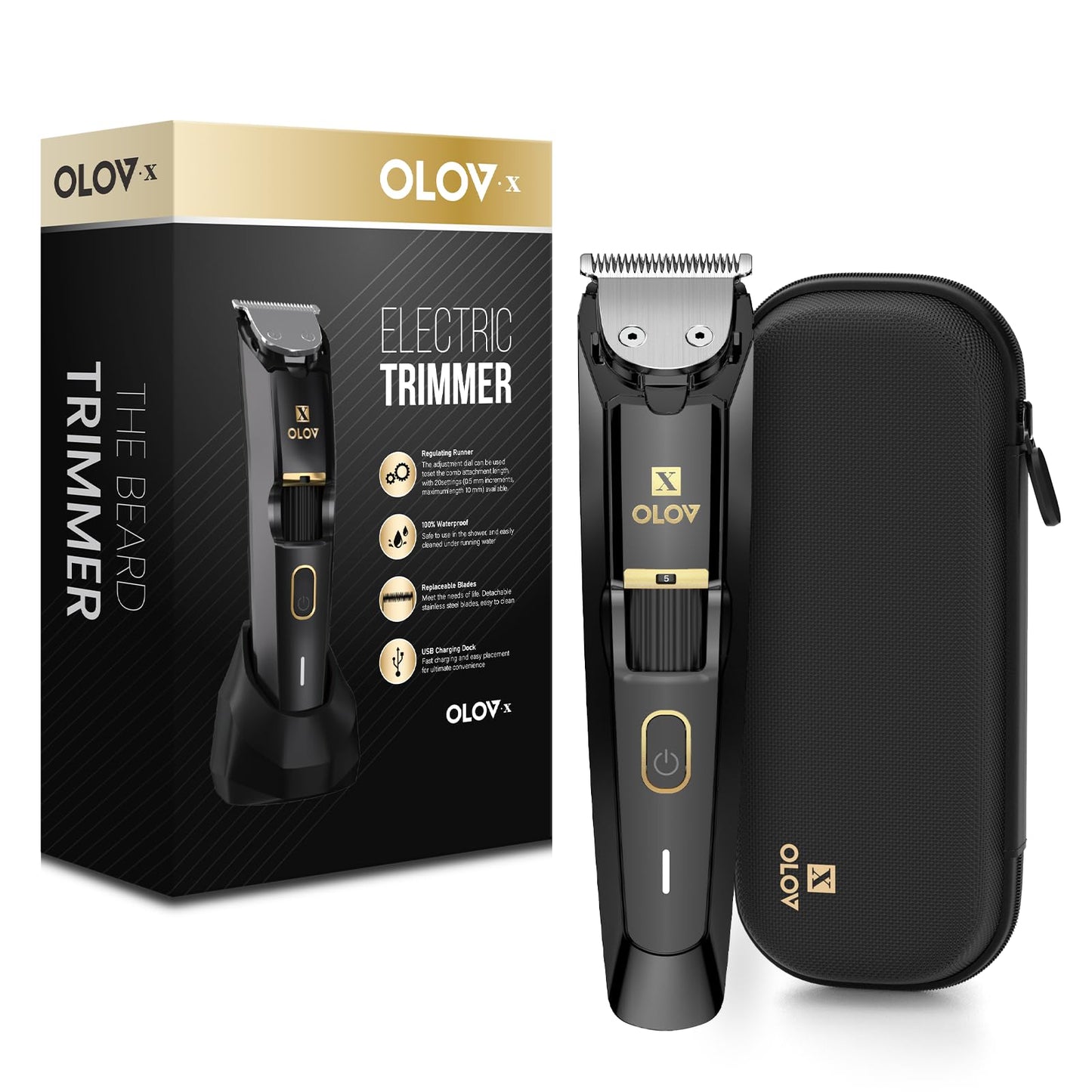 White Smoke OLOV X Men's Beard Trimmer - All-in-One Trimmer with Precision Dial - Premium Facial Hair Groomer - Adjustable 20 Length Setting, USB Recharge Dock, Cordless Waterproof Wet/Dry Clipper