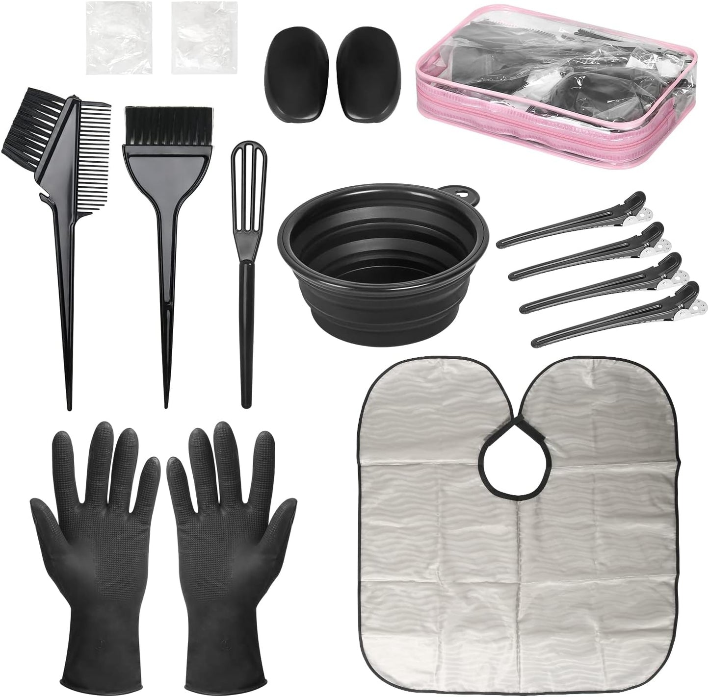 White Smoke ROOHUA Hair Coloring Kit- Hair Dye Kit - Hair dye brush and bowl set,Hair agitator,Hair Clips and disposable gloves shower caps,Essential Salon Supplies for Home Use (16, Black)