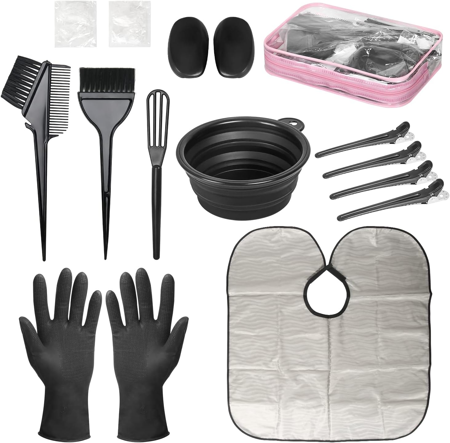 White Smoke ROOHUA Hair Coloring Kit- Hair Dye Kit - Hair dye brush and bowl set,Hair agitator,Hair Clips and disposable gloves shower caps,Essential Salon Supplies for Home Use (16, Black)