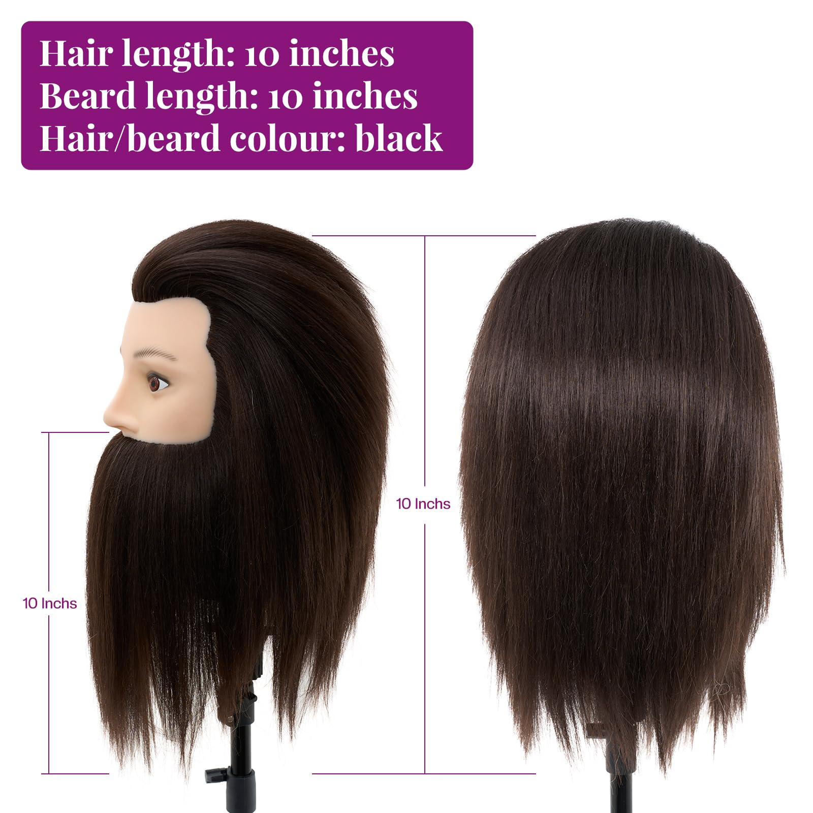 White Smoke Male Mannequin Head with Hair,10" Barber Mannequin Head,Cosmetology Hairdresser Training Doll Manikin Head for Hair Styling and Practice（black）