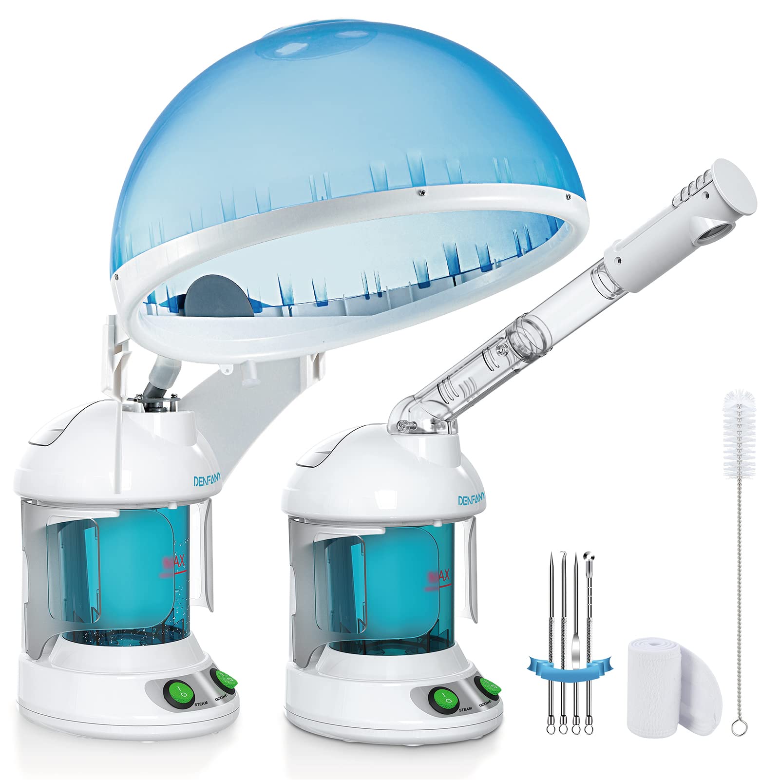 White Smoke DENFANY Hair Steamer Facial Steamer 2 in 1 – Nano Ionic Steam for Deep Hydration, Adjustable Arm, Easy-Clean Wide Mouth Tank, Home & Salon Use