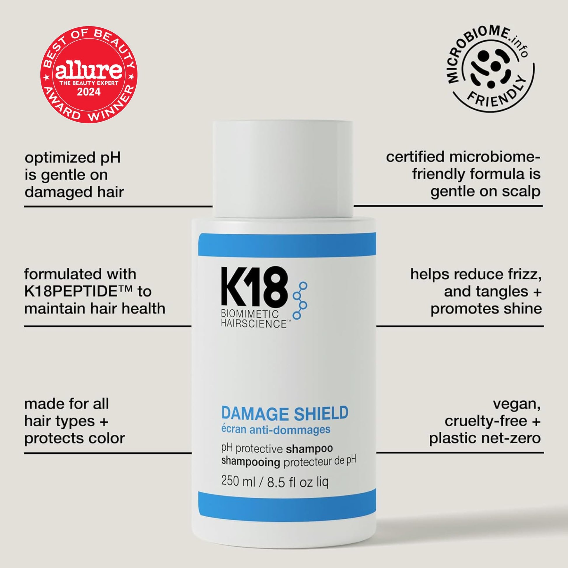 Light Gray K18 Damage Control Trio, Damage Shield Shampoo + Conditioner + 4-Minute Molecular Repair Hair Mask, Lasting Damage Repair, Color-Safe Shampoo