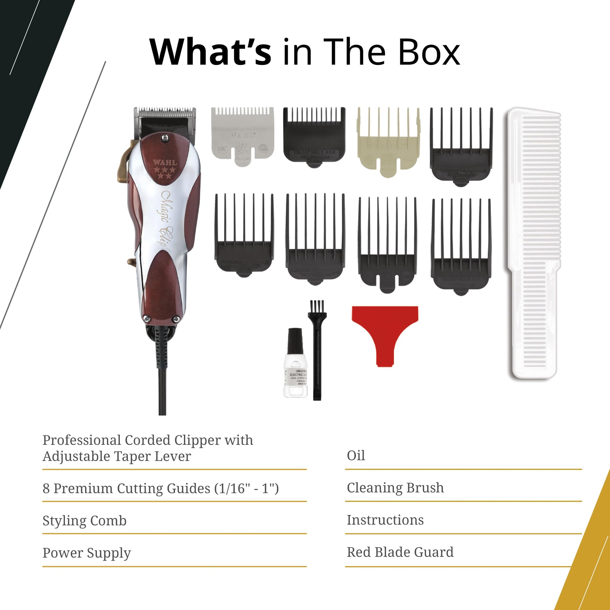 White Smoke Wahl Professional 5 Star Series Magic Clip Precision Fade Clipper with Zero Overlap Adjustable Blades, Corded Operation, V9000 Motor, Chrome