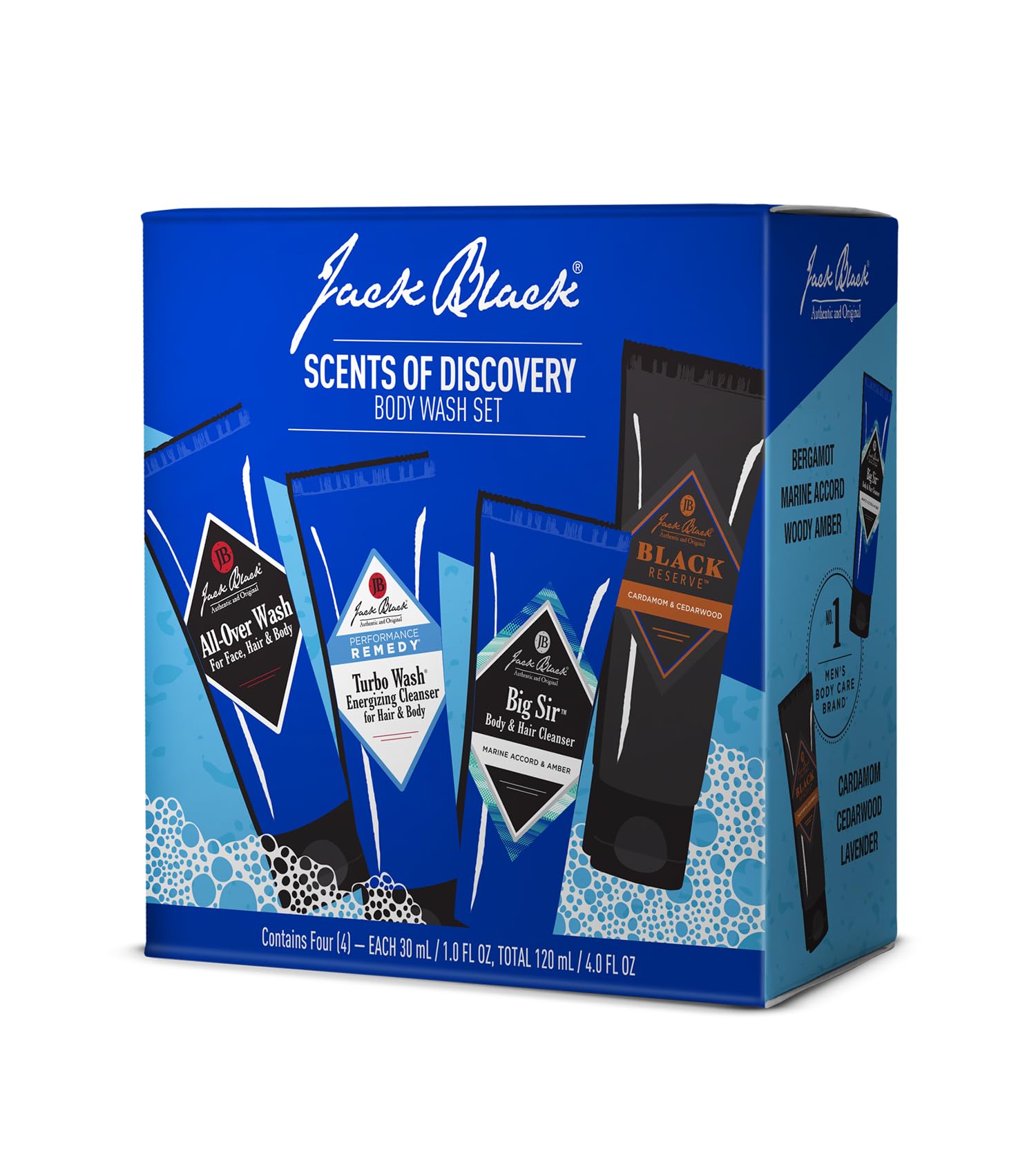Dark Blue Jack Black - Variety Kit Body & Hair Cleanser Collection Set for Men - Mens Body Wash Travel Size (4-Pack)