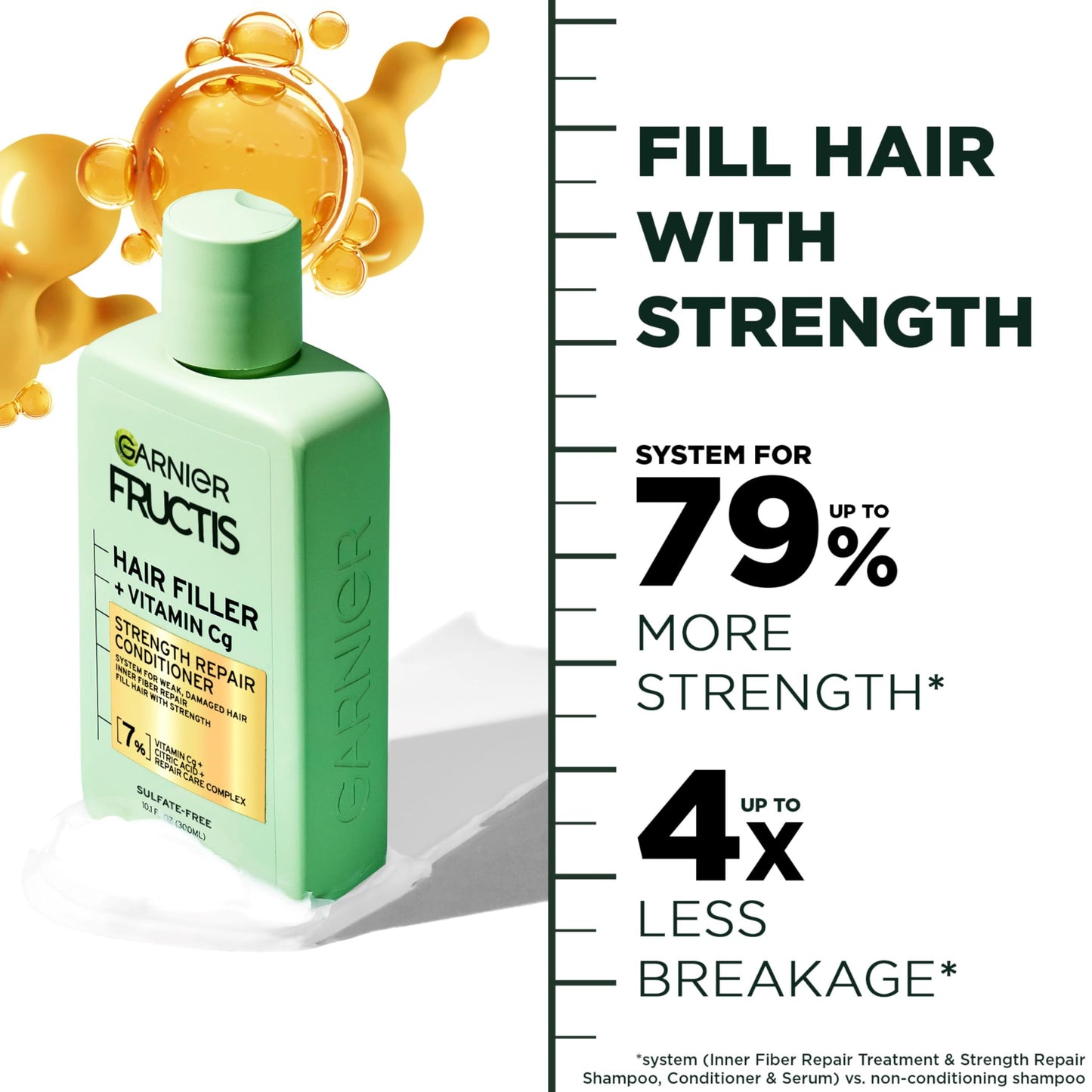White Smoke Garnier Fructis Hair Filler Strength Repair Conditioner with Vitamin Cg, Sulfate Free Conditioner for Weak, Damaged Hair, 10.1 Fl Oz, 1 Count