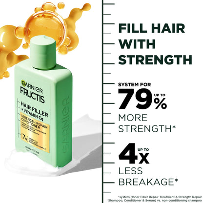 White Smoke Garnier Fructis Hair Filler Strength Repair Conditioner with Vitamin Cg, Sulfate Free Conditioner for Weak, Damaged Hair, 10.1 Fl Oz, 1 Count