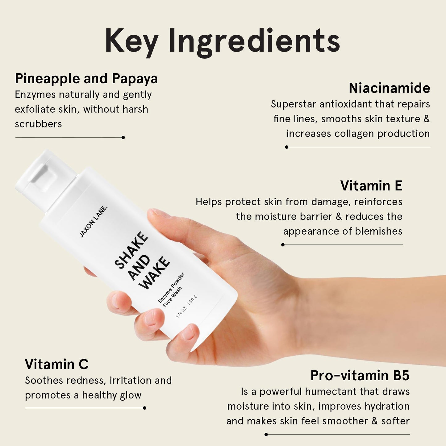 Antique White Enzyme Powder Face Wash for Men | SHAKE AND WAKE Exfoliating Powder Cleanser, Anti Aging Pineapple & Papaya Enzyme Cleanser & Microfoliant with Vitamin C & E, Niacinamide & AHAs for a Deep Pore Clean