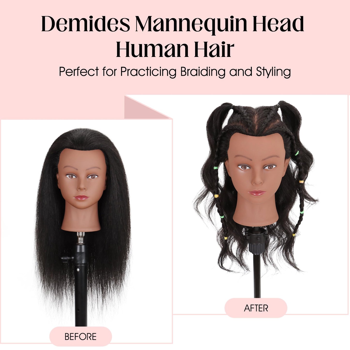 White Smoke Mannequin Head 100% Real Human Hair 16", Mannequin Head Human Hair Cosmetology Doll Head for Hair Styling, Manikin Head for Braiding With Clamp Holder