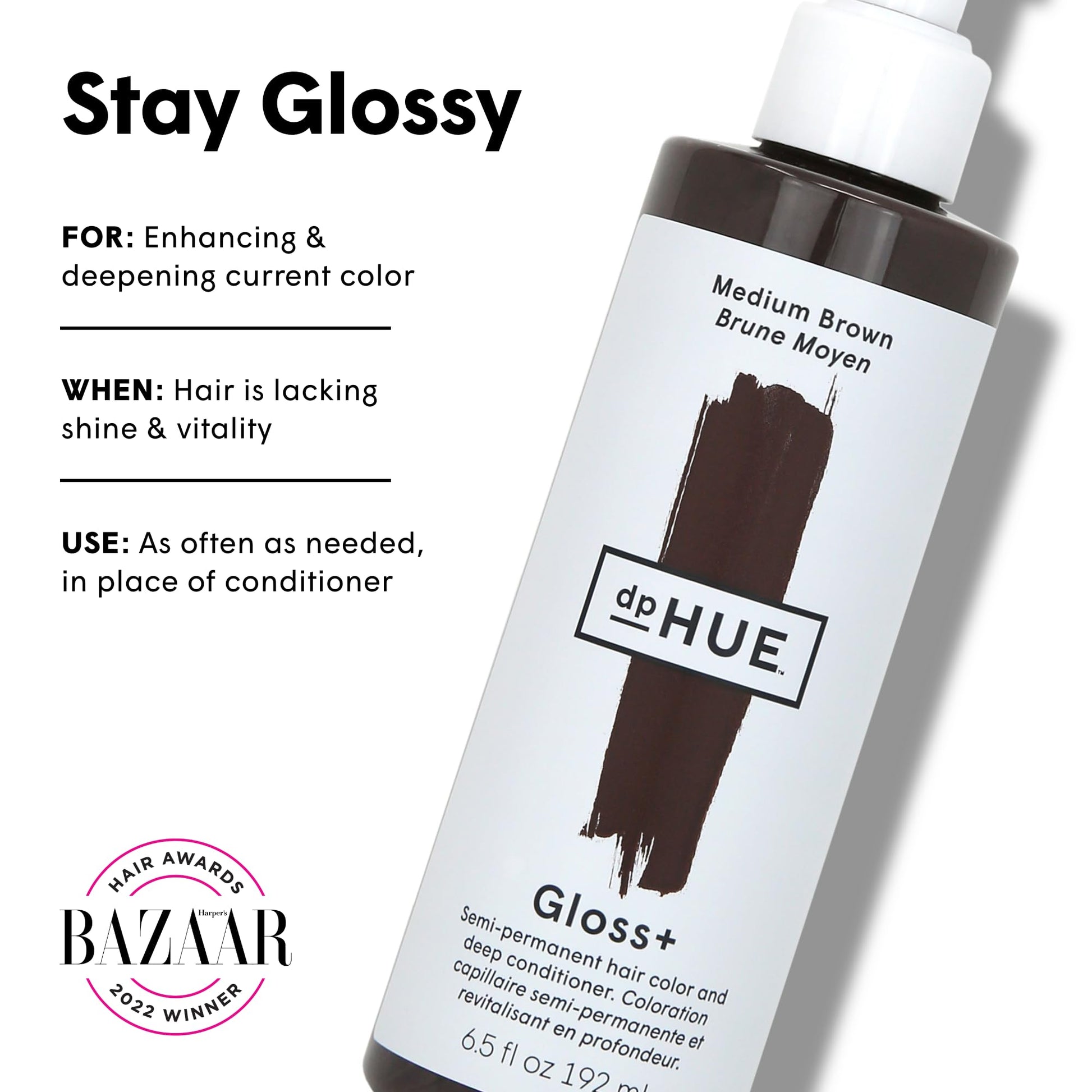 White Smoke dpHUE Gloss+, Medium Brown - Boosts Fading & Faded Hair Color - 8-12 Applications per Bottle - Lasts Up to 8 Washes