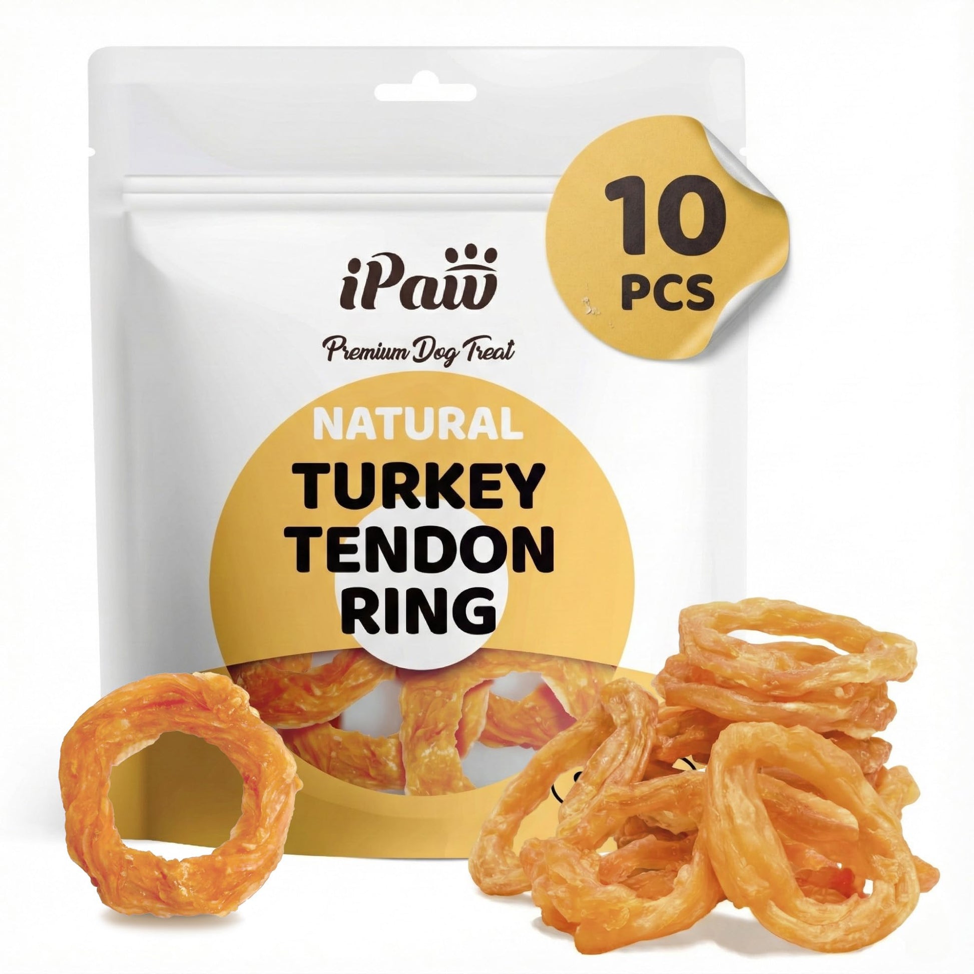 White Smoke iPaw 10 Pcs Value Pack Turkey Tendons for Dogs, Single Protein, Hypoallergenic, All Natural Human Grade Puppy Chew, Rawhide Alternative Dog Treats, Ring (Small)