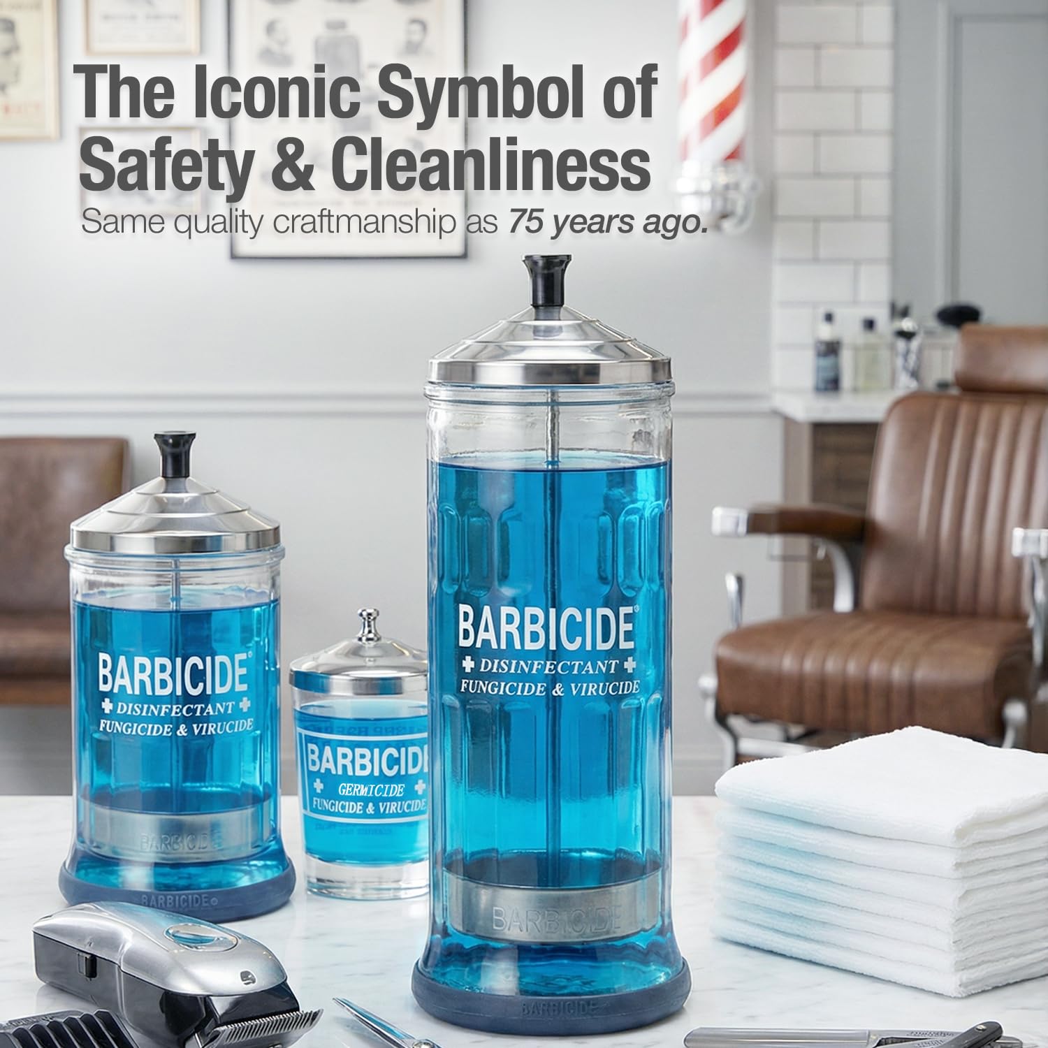 Light Gray BARBICIDE Disinfectant Jar and Concentrate Starter Set (21 Oz Jar + 16 Fl Oz)– Professional Salon, Spa & Barber Tool Sanitizing Kit