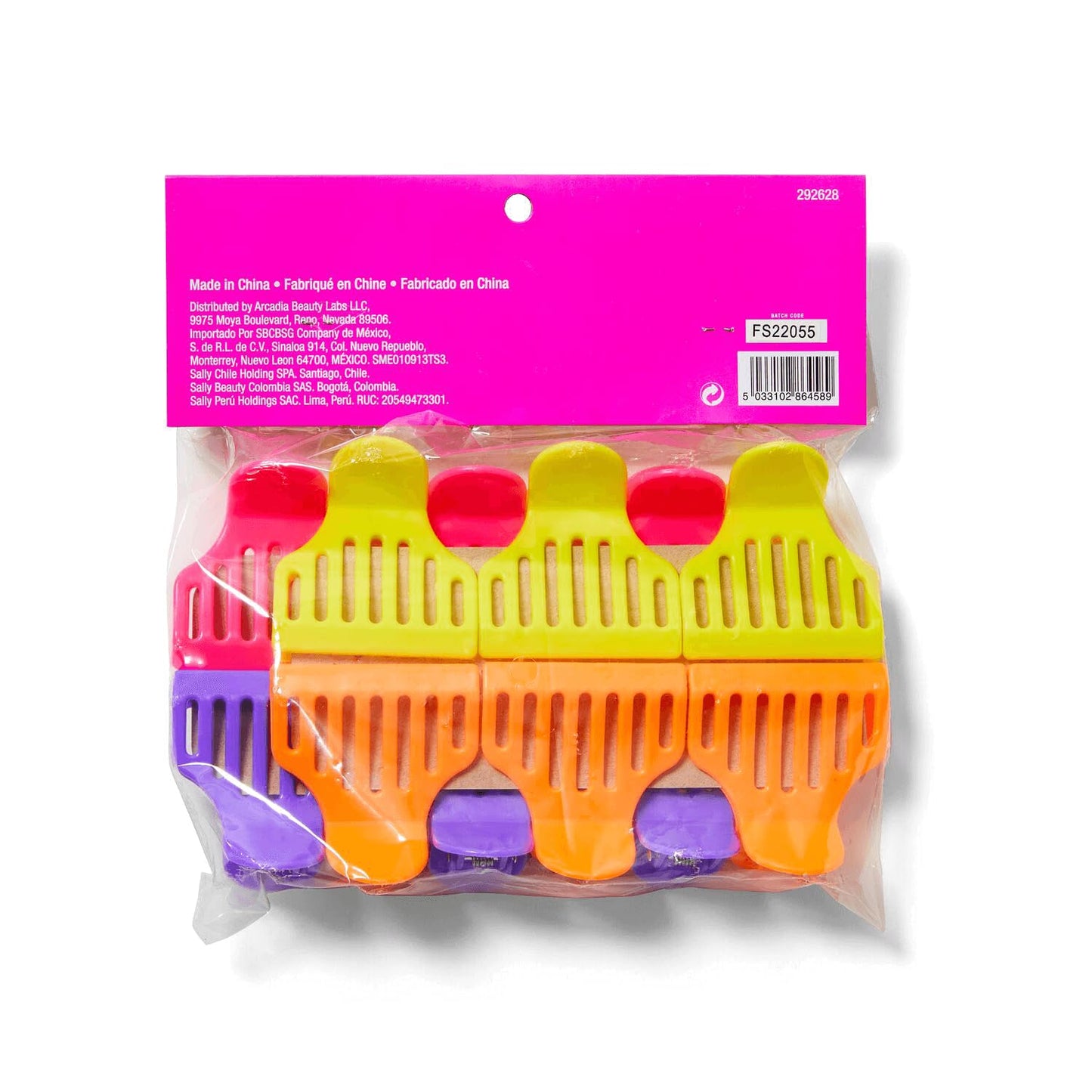 Deep Pink Salon Care Roller Clamps, Easy Open, Vented, Rounded Teeth, Thick Hair, Durable