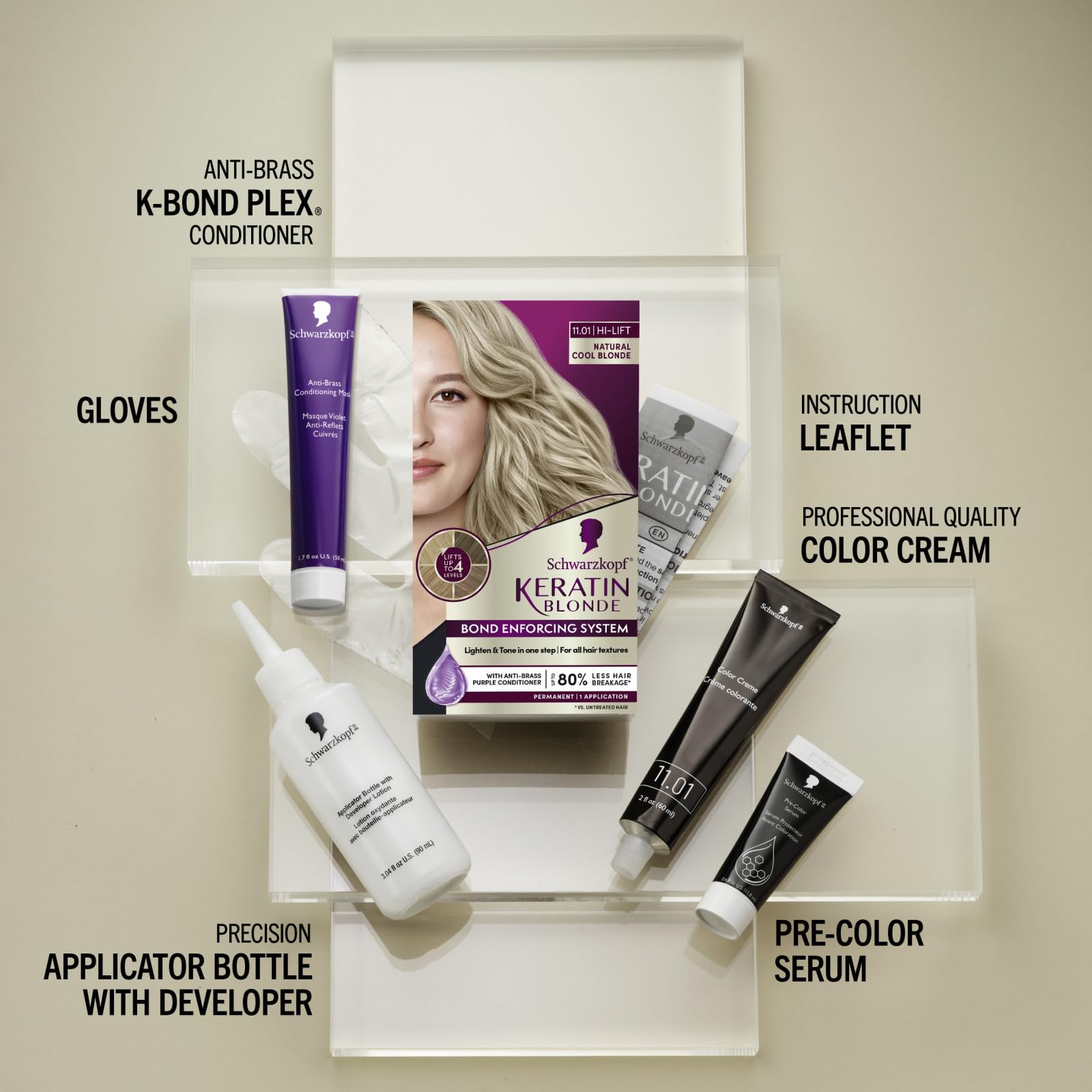 Gray Schwarzkopf Keratin Blonde Hair Dye, 11.01 High Lift Natural Cool Blonde, Professional Quality Permanent Hair Color, Bond Enforcing System, Pre-Color Serum & Conditioner Included