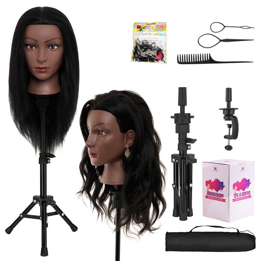 White Smoke 20-22 Inch Mannequin Head Human Hair with Stand,100% Real Human Hair Mannequin Head for Braiding,Cosmetology Manikin Doll Head for Styling with Table Clamp Hair Braiding Set(Brown)