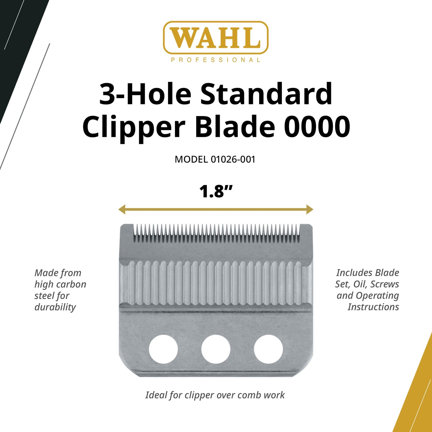 White Smoke Wahl Professional 3-Hole Standard Clipper Blade, 0000, Replacement for Designer, Senior, Pilot, Nugget, Sterling 1 Plus and Sterling 4 Clippers