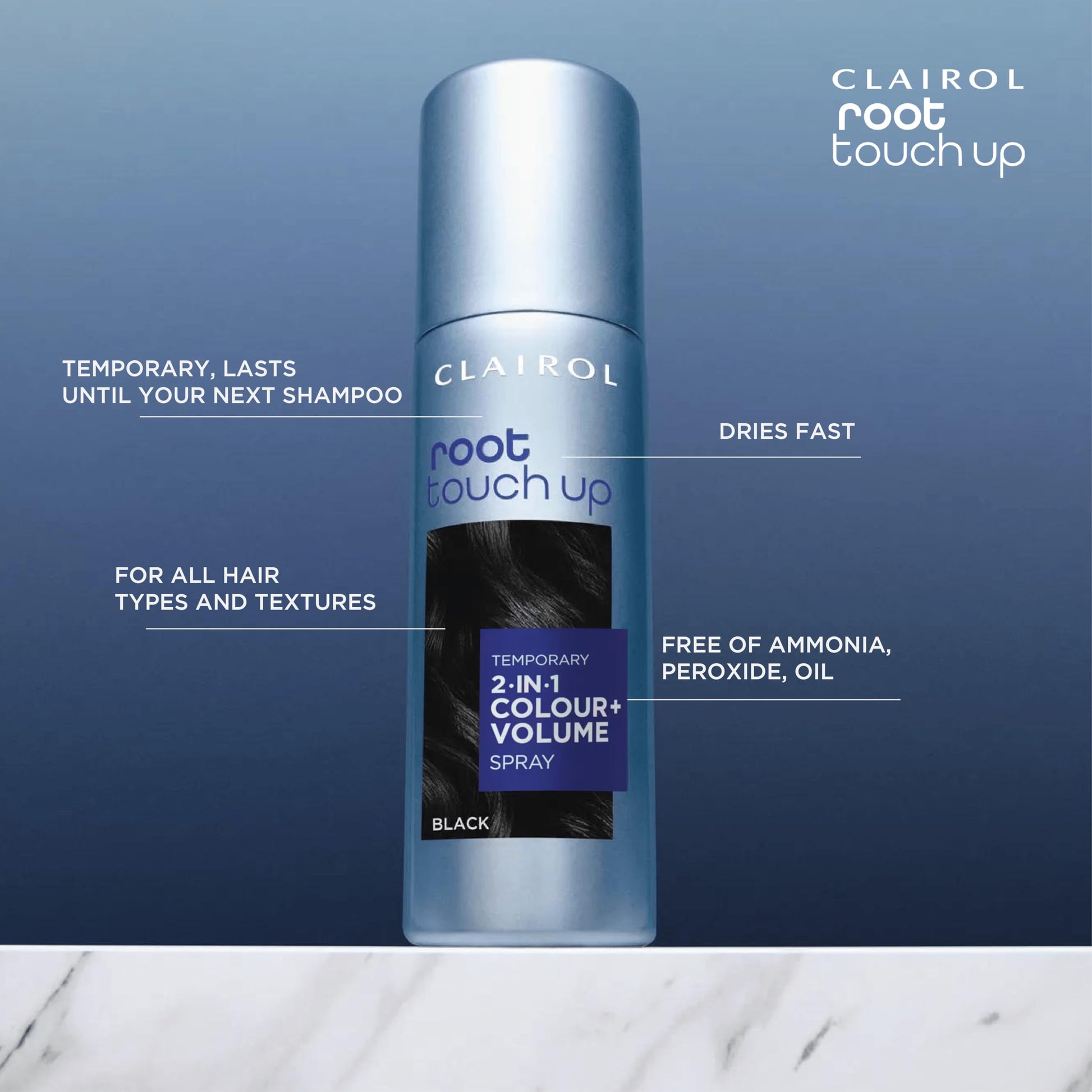 Light Slate Gray Clairol Root Touch-Up Color + Volume 2-in-1 Temporary Hair Coloring Spray, Medium Brown Hair Color, Pack of 1 - Packaging May Vary