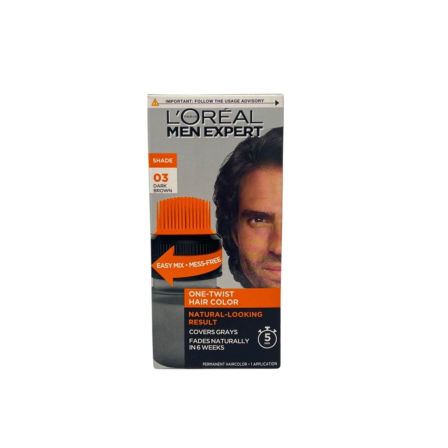 Dark Gray L’Oreal Paris Men Expert One Twist Mess Free Permanent Hair Color, Mens Hair Dye to Cover Grays, Easy Mix Ammonia Free Application, Dark Brown 03, 2 Application Kit