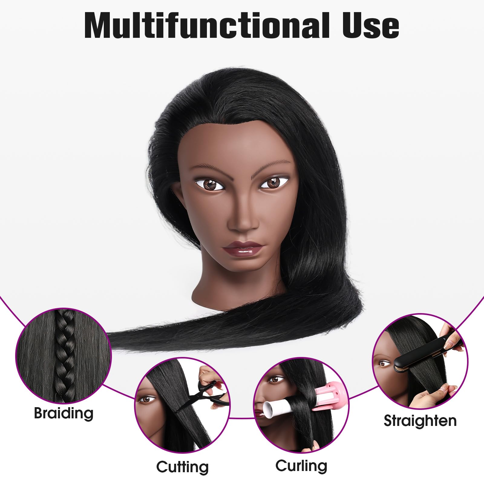 White Smoke Mannequin Head Human Hair, 26" Cosmetology Mannequin Head with 80% Human Hair, Doll Head for Hair Styling with Clamp Holder and Tools (Black)